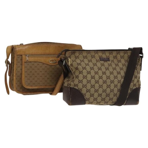 GUCCI GG Canvas Micro GG Supreme Shoulder Bag PVC 2Set Beige Brown Auth BA4272 - Picture 1 of 16